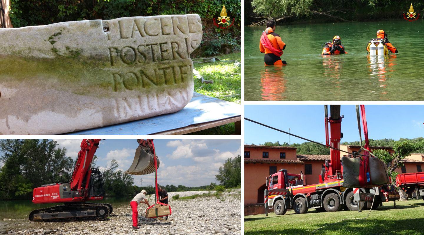 Una pietra romana emerge dall'Isonzo, la scoperta a Savogna